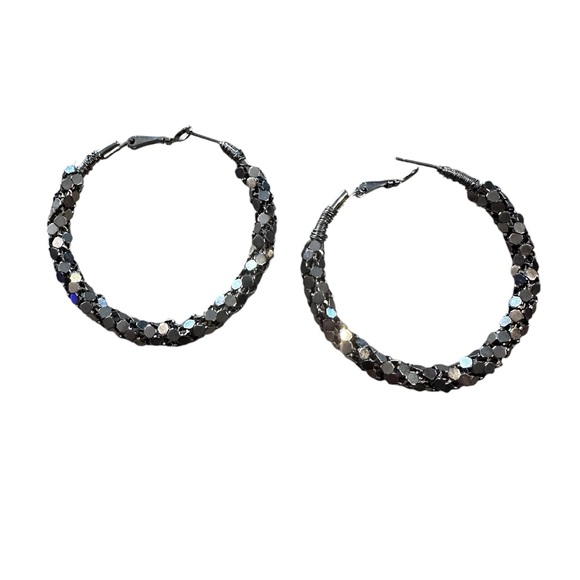 Vintage Metal Work 2” Silver Hoop Earrings - Picture 10 of 14